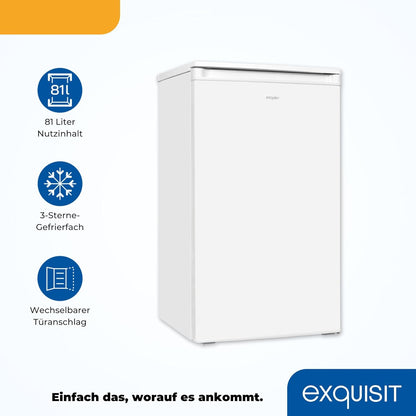 Exquisit Kühlschrank KS117-3-040D weiss | 81 L Volumen | Kühlschrank mit Gefrierfach freistehend | Gemüsefach | Freistehender Kühlschrank mit Gefrierfach
