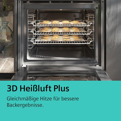 Siemens EQ311KA1ZM Einbau-Herd-Set iQ300, Integrierbare Herd-Kochfeld-Kombination 60 cm breit, Dampfunterstützung, Schnellaufheizung, 3D Heißluft, Bräterzone, Schwarz