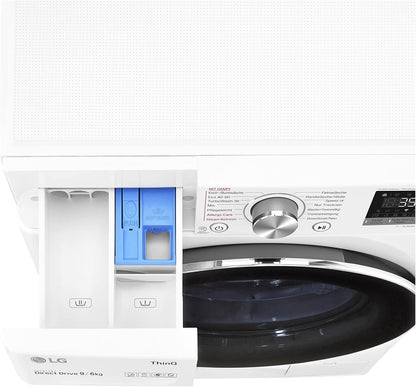 LG W4WR7096YB, Klasse D, Frontlader-Waschtrockner 9 - 6 kg, 62 x 60 x 85 cm, Wi-Fi, AI Direct Drive, Tiefenreinigung mit Dampf, TurboWash 360, Große Kapazität, Außentür aus gehärtetem Glas, Weiß
