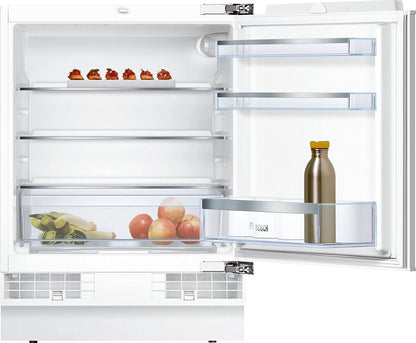 Bosch KUL15AFF0 Serie 6 Unterbau-Kühlschrank, 82 x 60 cm Nische, 123 L, Flachscharnier, Made in Germany, LED-Beleuchtung gleichmäßige Ausleuchtung, MultiBox Lagerung von Obst und Gemüse