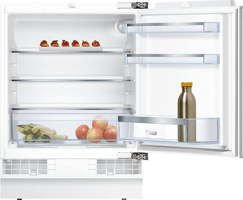Bosch KUL15AFF0 Serie 6 Unterbau-Kühlschrank, 82 x 60 cm Nische, 123 L, Flachscharnier, Made in Germany, LED-Beleuchtung gleichmäßige Ausleuchtung, MultiBox Lagerung von Obst und Gemüse