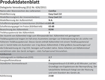 Comfee Mobiles Klimagerät MPPH-09CRN7, 9000 BTU 2,6kW, Kühlen&Ventilieren&Entfeuchten, Raumgröße bis 88m³(33㎡), Mobile Klimaanlage mit Abluftschlauch