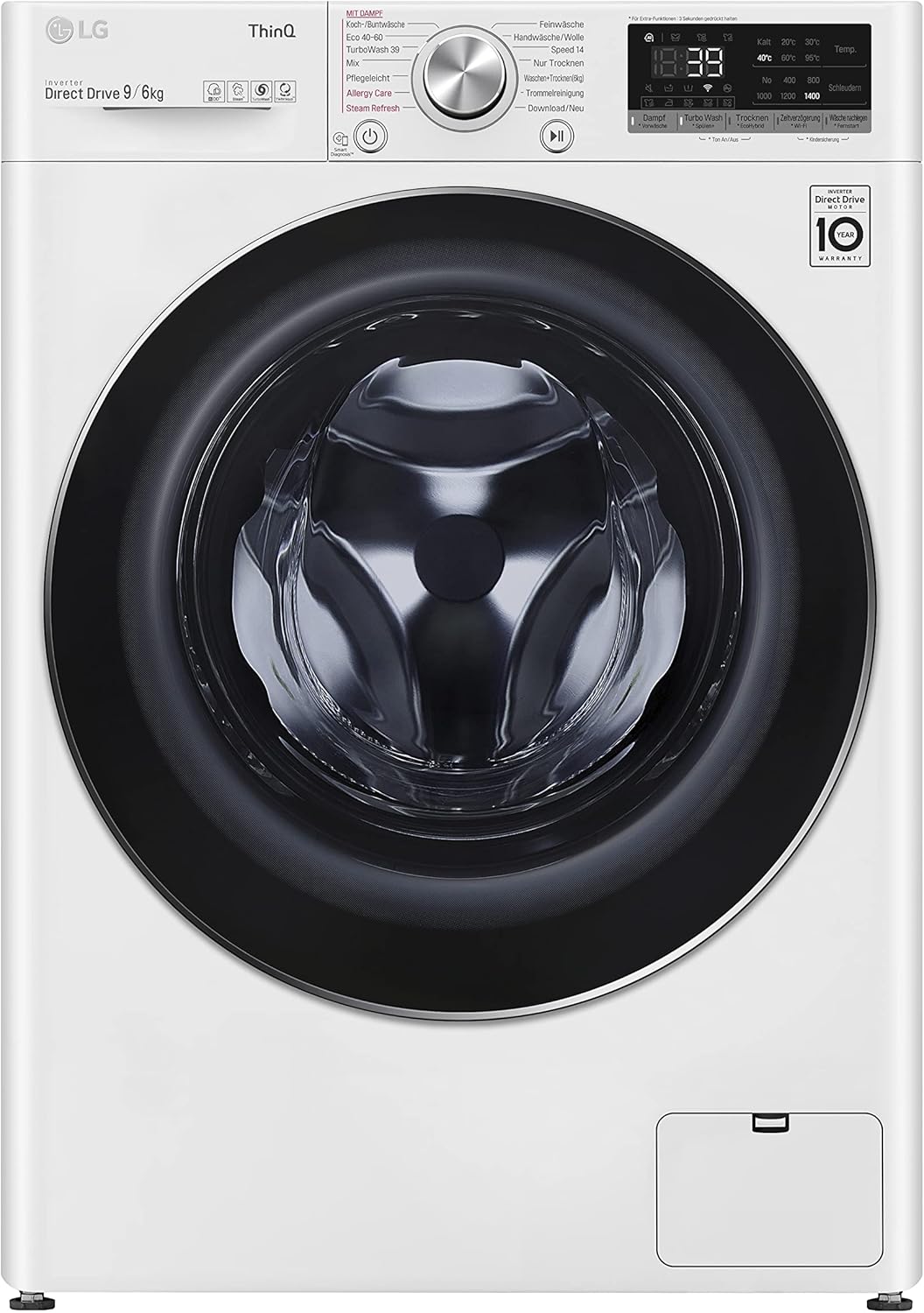 LG V7WD107H2E, Klasse E, Frontlader-Waschtrockner 10,5 - 7 kg, 1400 U/min, AI Direct Drive, Wi-Fi, Tiefenreinigung mit Dampf, TurboWash, Größere Kapazität, 62 x 60 x 85 cm ꟷ Weiß