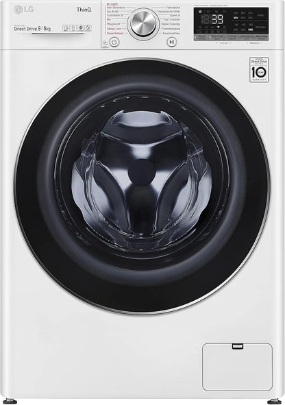 LG W4WR7096YB, Klasse D, Frontlader-Waschtrockner 9 - 6 kg, 62 x 60 x 85 cm, Wi-Fi, AI Direct Drive, Tiefenreinigung mit Dampf, TurboWash 360, Große Kapazität, Außentür aus gehärtetem Glas, Weiß