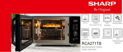 Sharp RCA271TB 5-in-1 Airfry-Mikrowelle 900W, Grill 1000 W, Heißluft & AirFry-Funktion, Konvektion 2100W, 27 L, 28 Autom.pr., Gewicht und zeitgesteuertes Auftauen, Schwarz