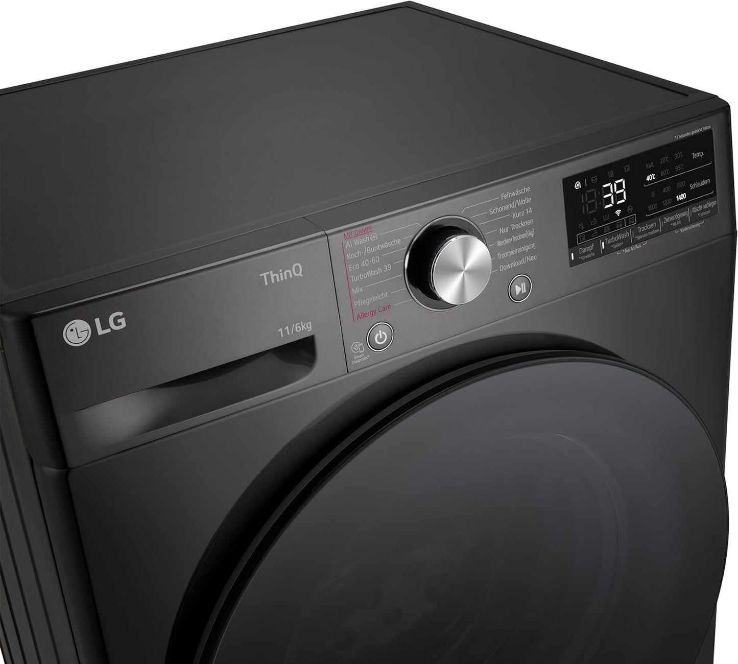 LG V7WD107H2E, Klasse E, Frontlader-Waschtrockner 10,5 - 7 kg, 1400 U/min, AI Direct Drive, Wi-Fi, Tiefenreinigung mit Dampf, TurboWash, Größere Kapazität, 62 x 60 x 85 cm ꟷ Weiß