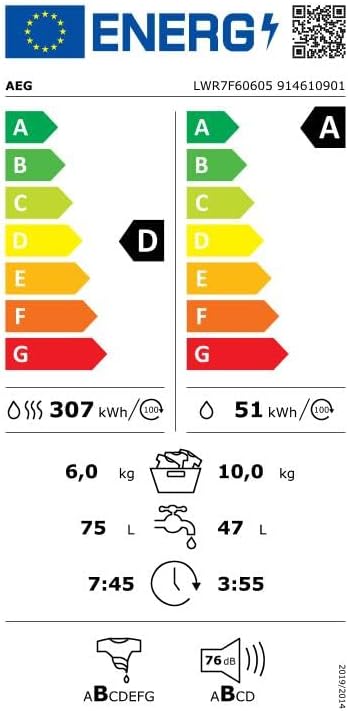 AEG L7WBA60680 Waschtrockner / DualSense - schonende Pflege / 8 kg Waschen / 5 kg Trocknen / D / energiesparend / Mengenautomatik / Nachlegefunktion / ProSteam - Auffrischfunktion / 1600 U/min Weiß
