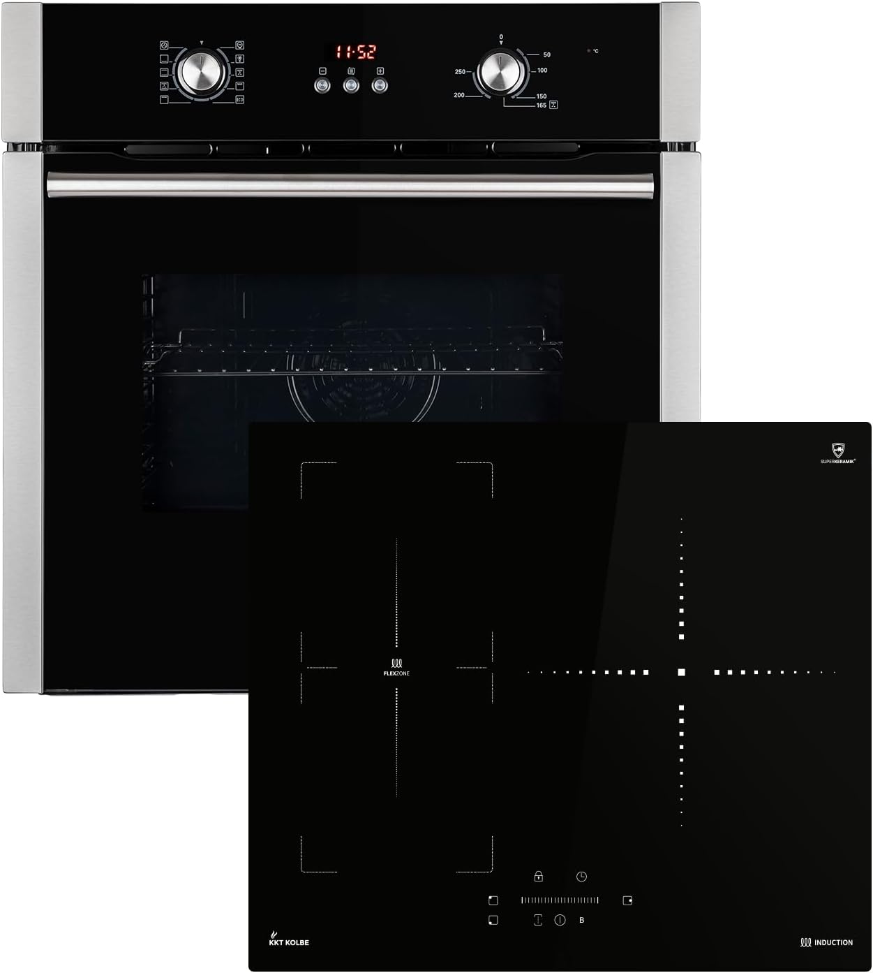 Autarkes Herdset: 60cm Einbaubackofen BO8805SS + 59cm Kochfeld CH5901RL | Grill | Heißluft | Automatik-Timer | 2-fach Wärmeschutzverglasung | Kindersicherung | Knebelbedienung | SET8805CH59RL