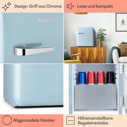Klarstein Audrey Mini - kleiner Kühlschrank, kompakte Mini-Bar, freistehend, Kompressionskühlung, Fassungsvermögen, Kühlung: 0-10 °C, Mini-Kühlschrank mit 70 Liter Fassungsvermögen, rot