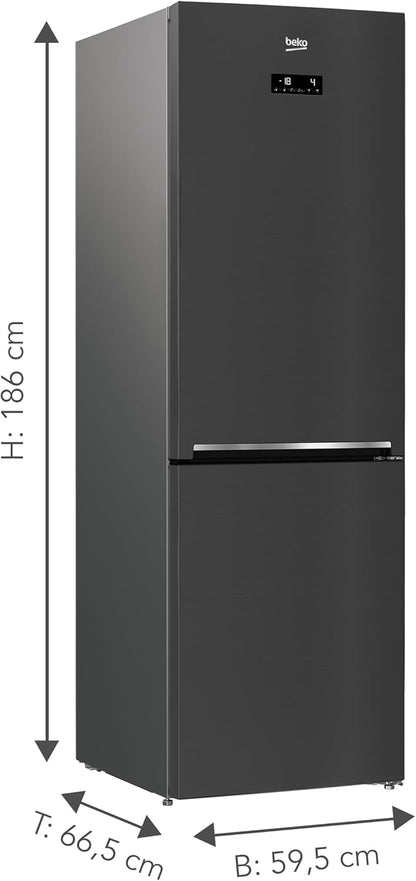 Beko RCNE366E70ZXBRN bPRO700 freistehende Kühl-/Gefrierkombination, großer Kühlschrank, 323 l Gesamtrauminhalt, HarvestFresh, NoFrost, leise, SmoothFit, 0°C-Zone, Dark Inox
