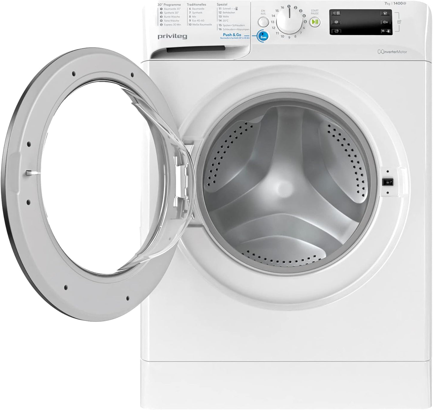 Privileg PWFV X 753 N Waschmaschine Frontlader/1400 U/min/7 kg/EEK B/Push & Go Steam/Schnell 20°/40°/60°, Express 30', Kurz 45'/Inverter-Motor/Mehrfachwasserschutz/Water Balance Plus