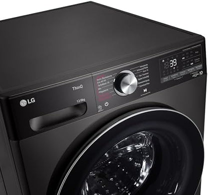 LG W4WR7096YB, Klasse D, Frontlader-Waschtrockner 9 - 6 kg, 62 x 60 x 85 cm, Wi-Fi, AI Direct Drive, Tiefenreinigung mit Dampf, TurboWash 360, Große Kapazität, Außentür aus gehärtetem Glas, Weiß