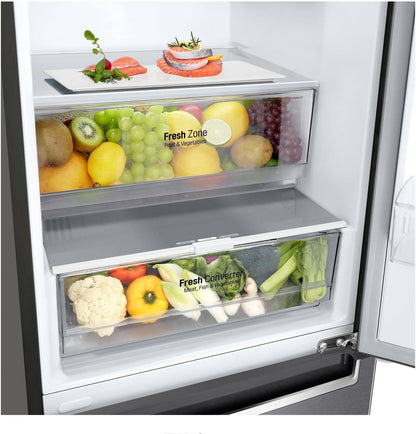 LG GBV22NCCEP Kühl-/Gefrierkombination – Smart Inverter Compressor, Total No Frost, Modern Flat Door Design, Matt Schwarz Metallic, Energieeffizienz A