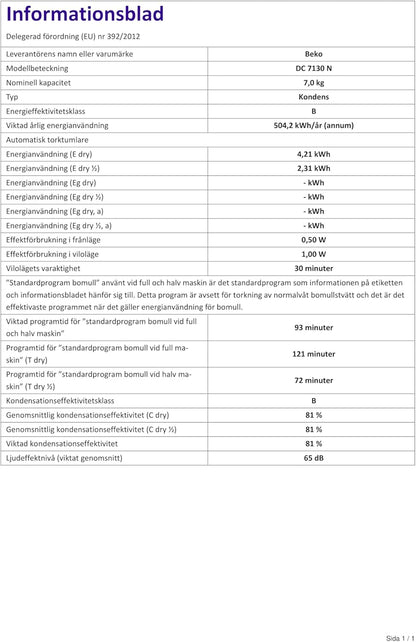 Beko DC 7130 N b100 Kondenstrockner, 7 kg, Elektronische Feuchtemessung, Automatischer Knitterschutz, AquaWave-Schontrommel, 15 Programme, Express Programm