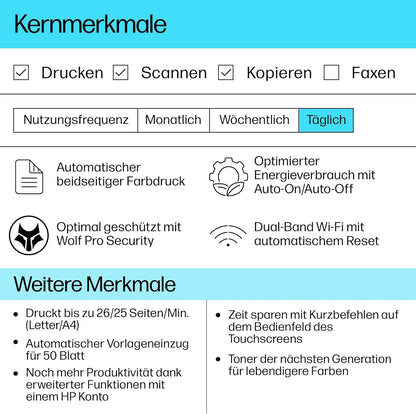 HP Color LaserJet Pro MFP 3302fdwg Multifunktions-Farblaserdrucker, Fax, Automatischer beidseitiger Druck, Touchscreen, Wi-Fi, Ethernet, USB, HP Wolf Pro Security
