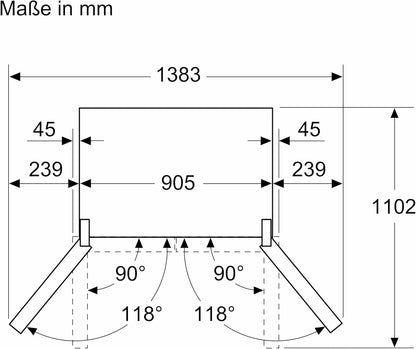 SIEMENS KF96NVPEA iQ300 Multi-Door-Kühlschrank, 183 x 91 cm, 405 L Kühlen & 200 L Gefrieren, hyperFresh längere Frische, noFrost nie wieder abtauen, superCooling schnellere Kühlung