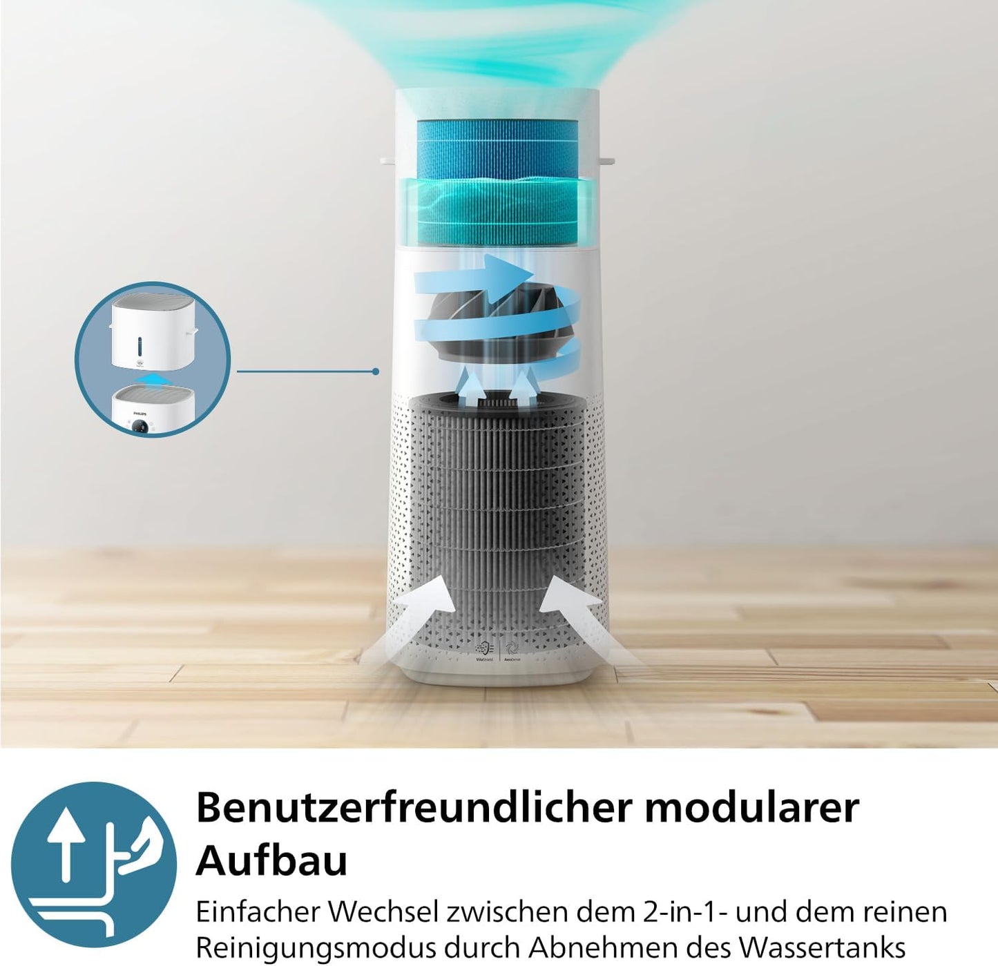 Philips Air Performer 2-in-1: Luftreiniger und Kühlgebläse - Reinigt 70 m², Entfernt 99,97% der Allergene und Schadstoffe. HEPA-Filter, Intelligente Sensoren, Alexa, App. (AMF765/10)