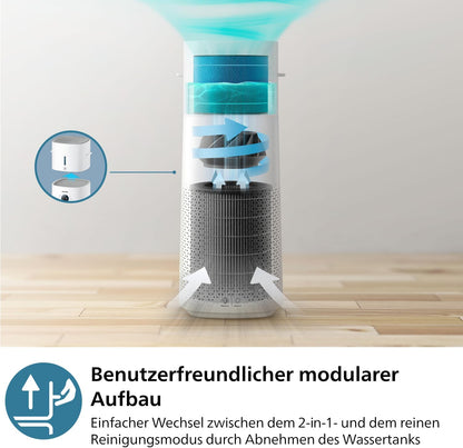 Philips Air Performer 2-in-1: Luftreiniger und Kühlgebläse - Reinigt 70 m², Entfernt 99,97% der Allergene und Schadstoffe. HEPA-Filter, Intelligente Sensoren, Alexa, App. (AMF765/10)