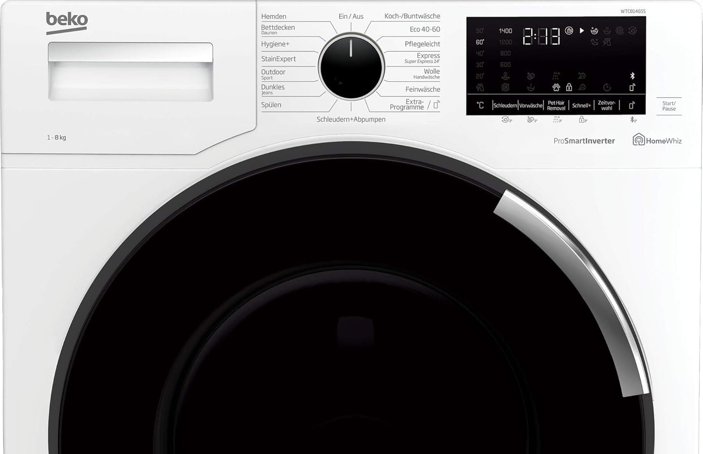 Beko B3WFU58415W1 b300 Waschmaschine, 8 kg, Waschvollautomat, Restzeitanzeige, Schleuderwahl, 1400 U/min, Dampffunktion, AddXtra-Nachlegefunktion, Bluetooth, Hygiene+ allergikergeeignet, Weiß