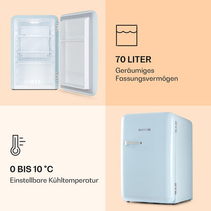 Klarstein Audrey Mini - kleiner Kühlschrank, kompakte Mini-Bar, freistehend, Kompressionskühlung, Fassungsvermögen, Kühlung: 0-10 °C, Mini-Kühlschrank mit 70 Liter Fassungsvermögen, rot