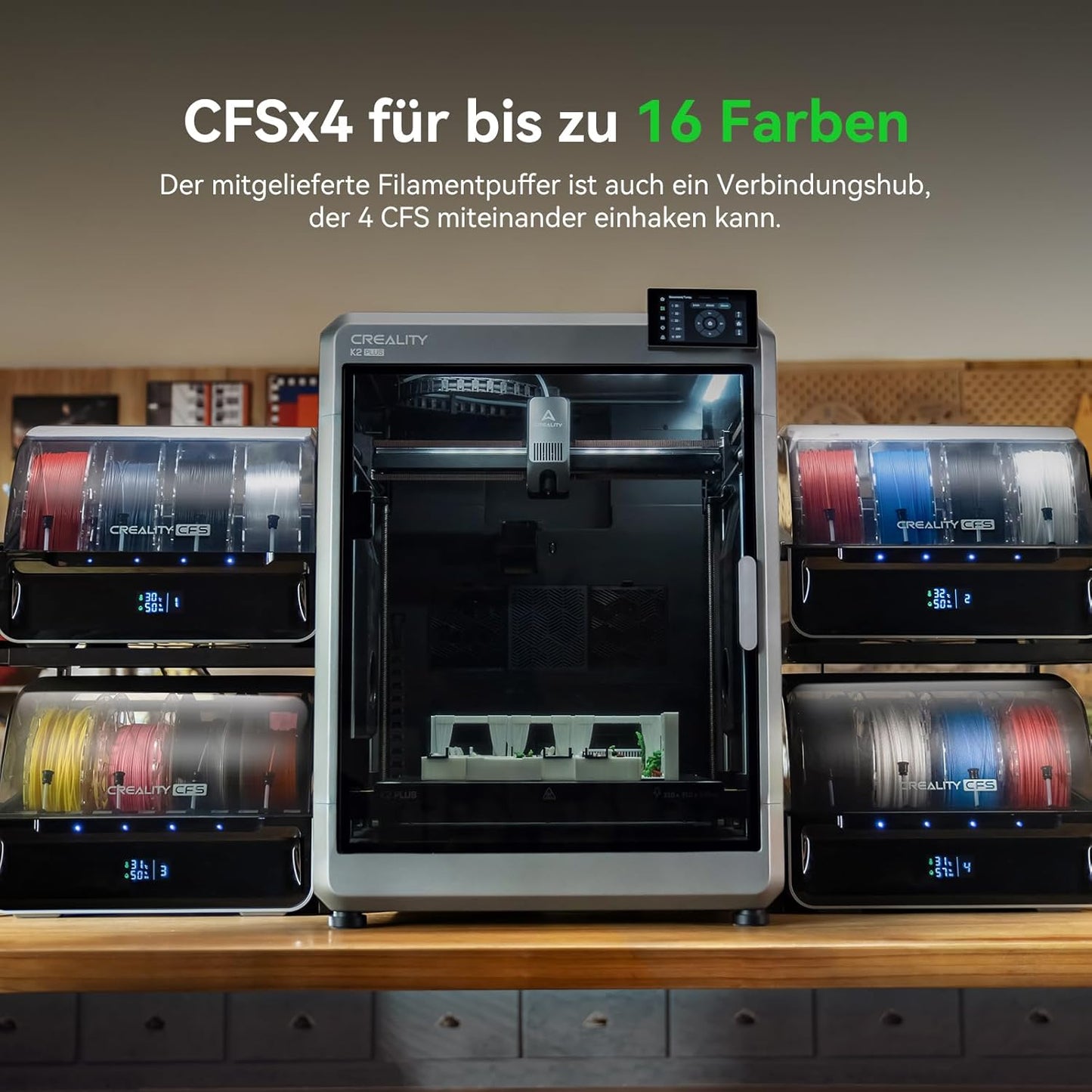 Creality K2 Plus Combo 3D-Drucker, 16-Farben Multimaterial-Druck, 350³mm XXL-Bauraum, Servo-Direktantrieb, Dual-KI-Kameras, Ultra-Leise