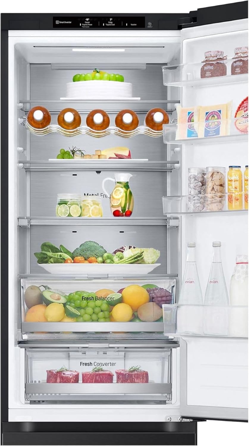 LG GBV22NCCEP Kühl-/Gefrierkombination – Smart Inverter Compressor, Total No Frost, Modern Flat Door Design, Matt Schwarz Metallic, Energieeffizienz A