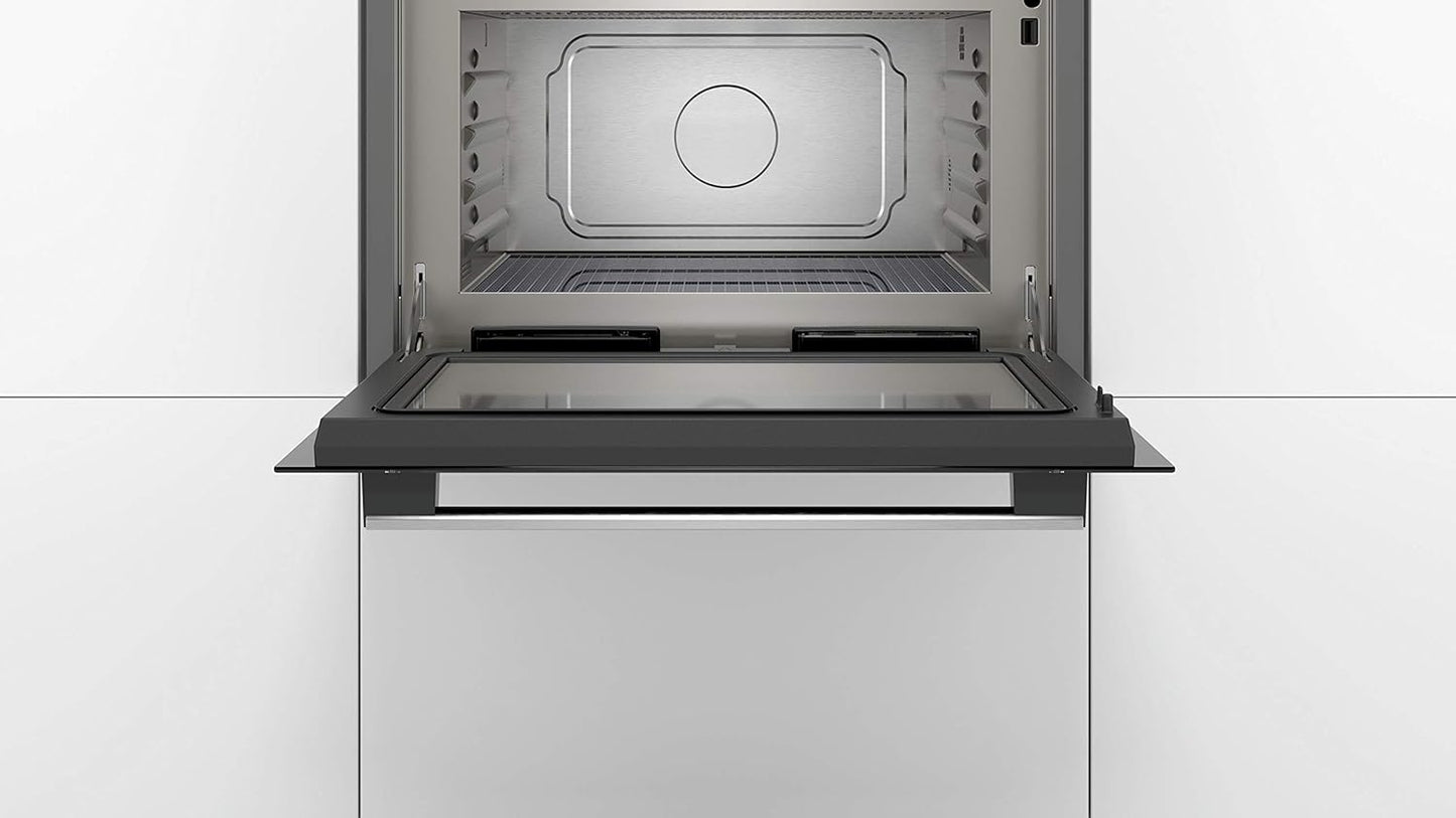 Bosch BFR634GS1 Serie 8 Einbau-Mikrowelle, Türanschlag Rechts, AutoPilot 7 Automatikprogramme, Reinigungsunterstützung, TFT-Touchdisplay, LED-Beleuchtung gleichmäßige Ausleuchtung, 38 x 60 cm, 900 W