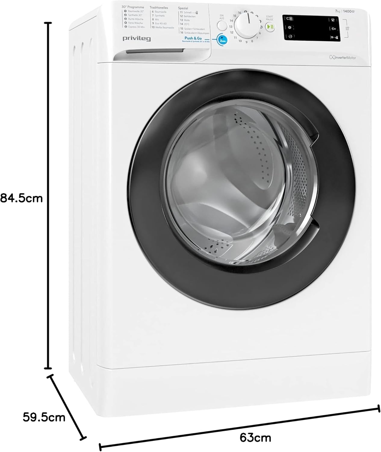 Privileg PWFV X 753 N Waschmaschine Frontlader/1400 U/min/7 kg/EEK B/Push & Go Steam/Schnell 20°/40°/60°, Express 30', Kurz 45'/Inverter-Motor/Mehrfachwasserschutz/Water Balance Plus