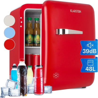 Klarstein Audrey Mini - kleiner Kühlschrank, kompakte Mini-Bar, freistehend, Kompressionskühlung, Fassungsvermögen, Kühlung: 0-10 °C, Mini-Kühlschrank mit 70 Liter Fassungsvermögen, rot