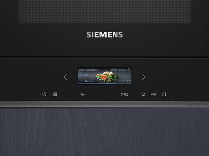 Siemens BF722R1B1 iQ700 Einbau-Mikrowelle, Schwarz, cookControl7 - Automatikprogramme, humidClean Plus - Innenraumreinigung, cookControl Plus - für beste Ergebnisse, TFT-Full-Touchdisplay