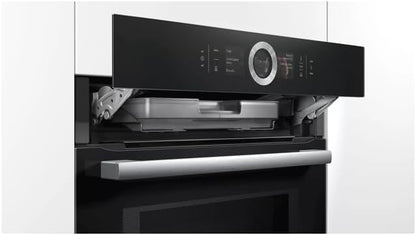 Bosch HMG7361B1, Serie 8 smarter Einbau-Backofen mit Mikrowellenfunktion, 60 x 60 cm, Made in Germany, Schwarz, Air Fry, Digitaler Bedienring, Touchdisplay, Automatikprogramme, Reinigungsunterstützung