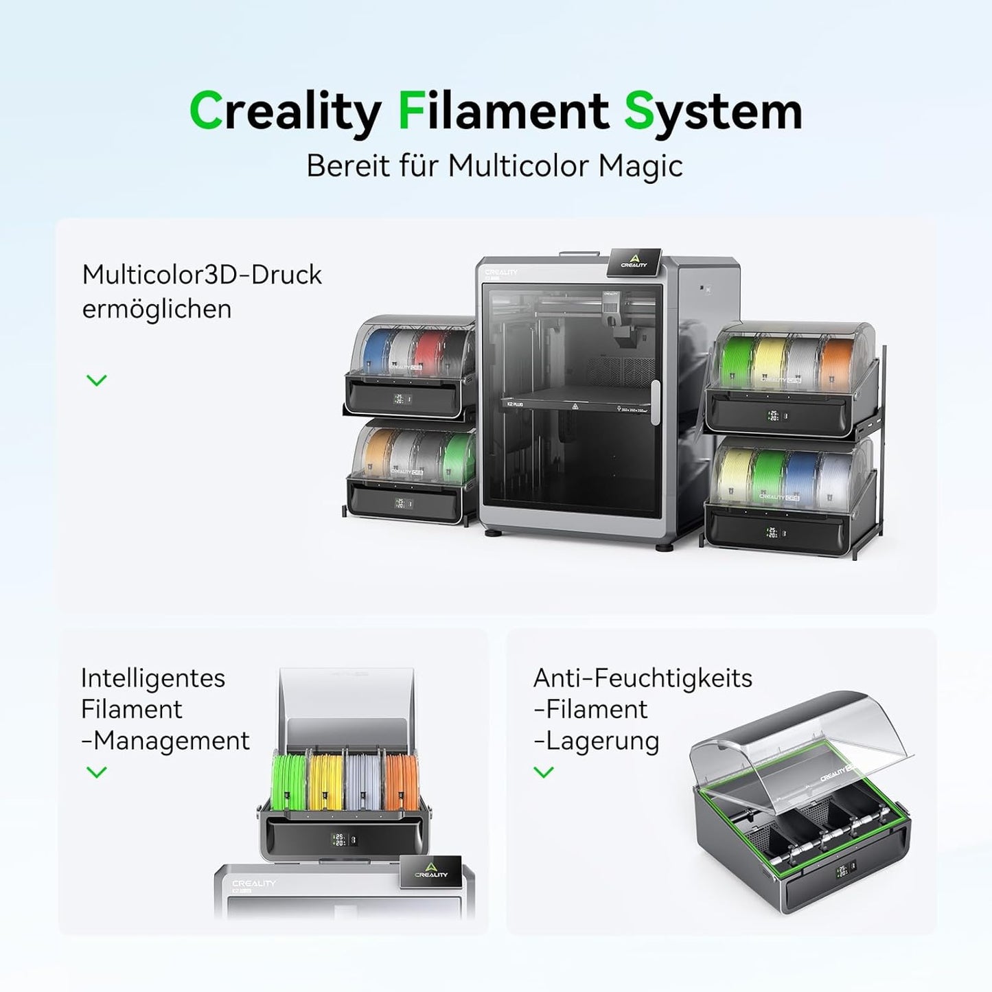 Creality K2 Plus Combo 3D-Drucker, 16-Farben Multimaterial-Druck, 350³mm XXL-Bauraum, Servo-Direktantrieb, Dual-KI-Kameras, Ultra-Leise