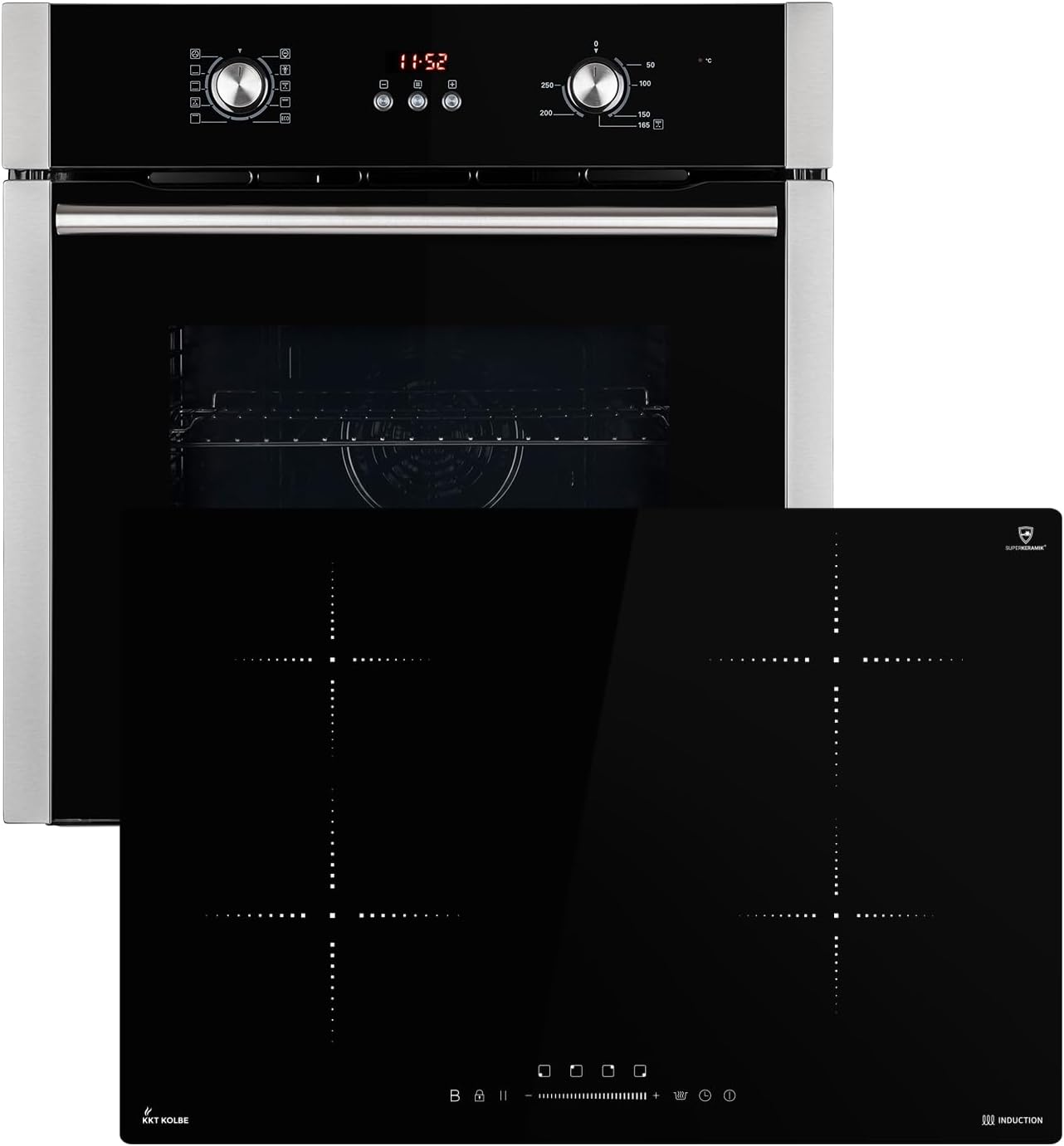 Autarkes Herdset: 60cm Einbaubackofen BO8805SS + 59cm Kochfeld CH5901RL | Grill | Heißluft | Automatik-Timer | 2-fach Wärmeschutzverglasung | Kindersicherung | Knebelbedienung | SET8805CH59RL