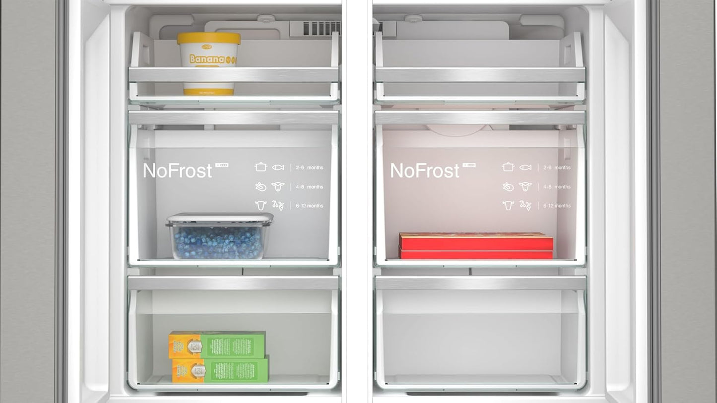 SIEMENS KF96NVPEA iQ300 Multi-Door-Kühlschrank, 183 x 91 cm, 405 L Kühlen & 200 L Gefrieren, hyperFresh längere Frische, noFrost nie wieder abtauen, superCooling schnellere Kühlung