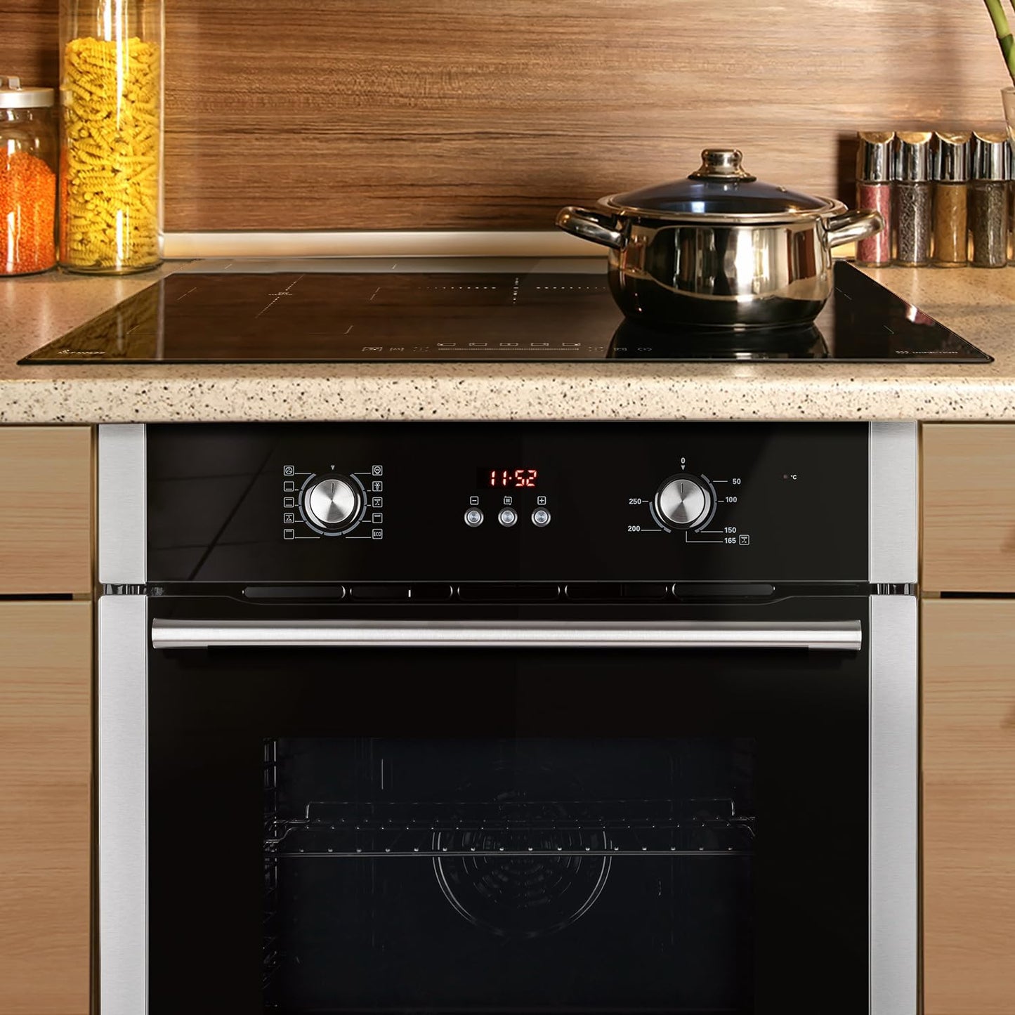Autarkes Herdset: 60cm Einbaubackofen BO8805SS + 59cm Kochfeld CH5901RL | Grill | Heißluft | Automatik-Timer | 2-fach Wärmeschutzverglasung | Kindersicherung | Knebelbedienung | SET8805CH59RL