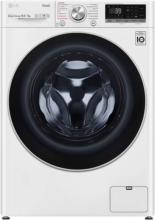 LG W4WR7096YB, Klasse D, Frontlader-Waschtrockner 9 - 6 kg, 62 x 60 x 85 cm, Wi-Fi, AI Direct Drive, Tiefenreinigung mit Dampf, TurboWash 360, Große Kapazität, Außentür aus gehärtetem Glas, Weiß