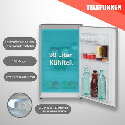 TELEFUNKEN Kühlschrank ohne Gefrierfach, Freistehend, 90 L Gesamt-Nutzinhalt, Kühlschrank klein mit Gemüsefach & 3 Ablagen, Temperaturregelung, LED Innenbeleuchtung, CF-31-121-B schwarz