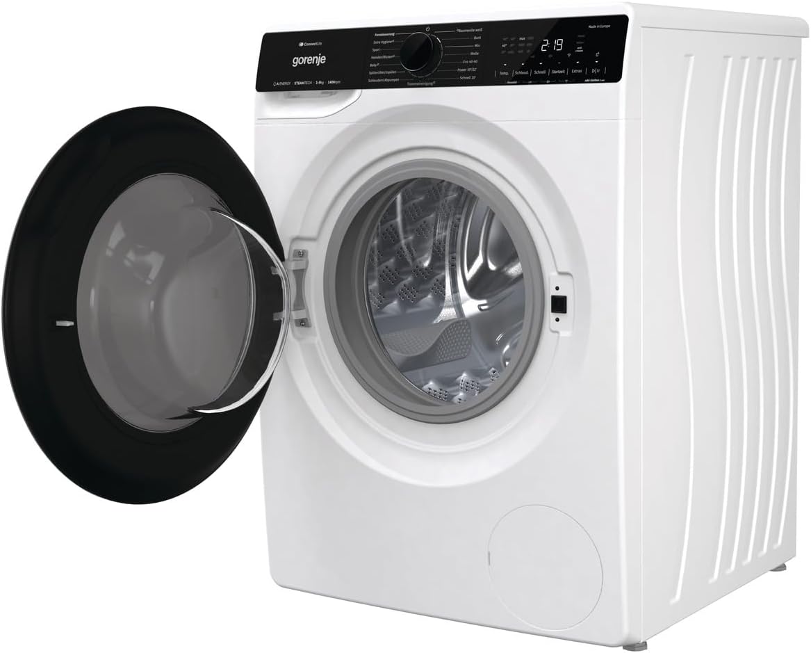 Gorenje WPNA 84 SATSWIFI Waschmaschine mit Dampffunktion / 8 kg / 1400 U/Slim Line/ConnectLife WiFi/Total AuaStop/Inverter PowerDrive Motor/Edelstahltrommel/Kindersicherung/EEK A