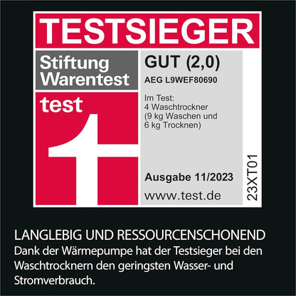 AEG L7WBA60680 Waschtrockner / DualSense - schonende Pflege / 8 kg Waschen / 5 kg Trocknen / D / energiesparend / Mengenautomatik / Nachlegefunktion / ProSteam - Auffrischfunktion / 1600 U/min Weiß