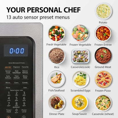 TOSHIBA 4-in-1 ML-EC42P(SS) Countertop Microwave Oven, Smart Sensor, Convection, Air Fryer Combo, Mute Function, Position Memory 13.6" Turntable, 1.5 Cu Ft, 1000W, Silver