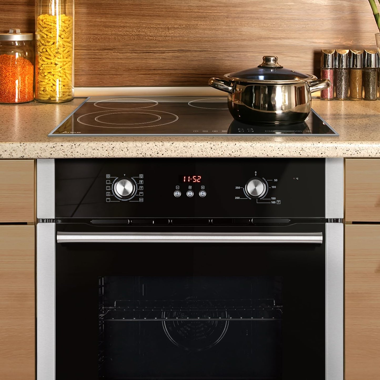 Autarkes Herdset: 60cm Einbaubackofen BO8805SS + 59cm Kochfeld CH5901RL | Grill | Heißluft | Automatik-Timer | 2-fach Wärmeschutzverglasung | Kindersicherung | Knebelbedienung | SET8805CH59RL