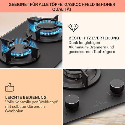 Klarstein Gasherd, Einbau-Gasherd für Propan Gasflasche, Gaskochfeld 4 Flammig, Gasherd für Küche, Camping & Wohnmobil, 8000 W Kochplatte, LPG Gaskocher, Herdplatte für Propangas, Edelstahl Gas-Herd