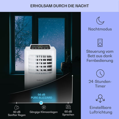 Klarstein Klimaanlage, 4-in-1 Klimagerät, Entfeuchter, Ventilator & Nachtmodus, Mobile Klimaanlage mit Abluftschlauch, App-Steuerung, Air Conditioner für Räume bis 44 m², 9000 BTU, Weiß
