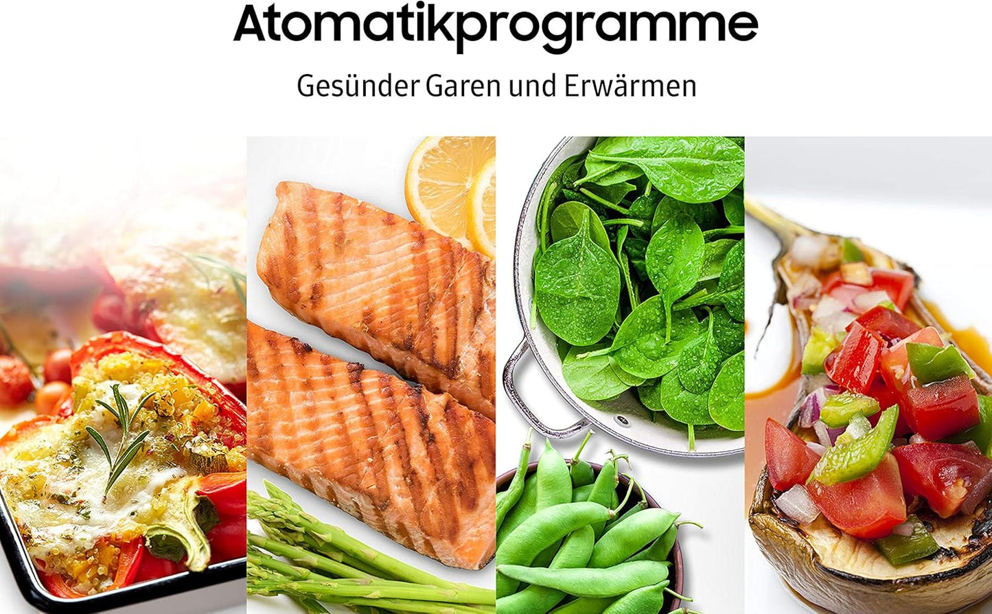 Samsung MC28H5015AS/EG Kombi-Mikrowelle mit Grill und Heißluft / 900 W / 28 L Garraum (Extra groß) / 51,7 cm Breite / Hefeteig-/Joghurt-Programm / silber