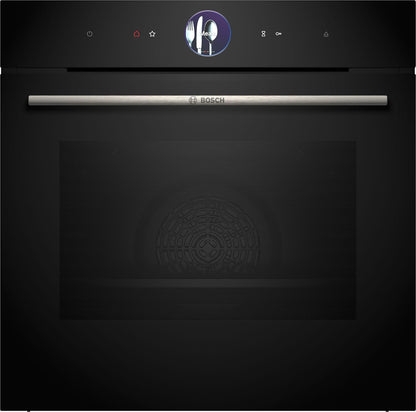 Bosch HMG7361B1, Serie 8 smarter Einbau-Backofen mit Mikrowellenfunktion, 60 x 60 cm, Made in Germany, Schwarz, Air Fry, Digitaler Bedienring, Touchdisplay, Automatikprogramme, Reinigungsunterstützung