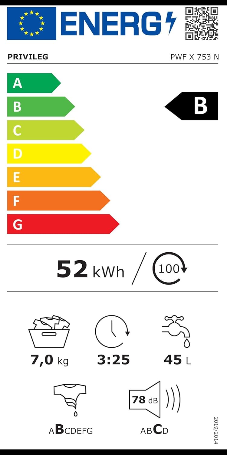 Privileg PWFV X 753 N Waschmaschine Frontlader/1400 U/min/7 kg/EEK B/Push & Go Steam/Schnell 20°/40°/60°, Express 30', Kurz 45'/Inverter-Motor/Mehrfachwasserschutz/Water Balance Plus