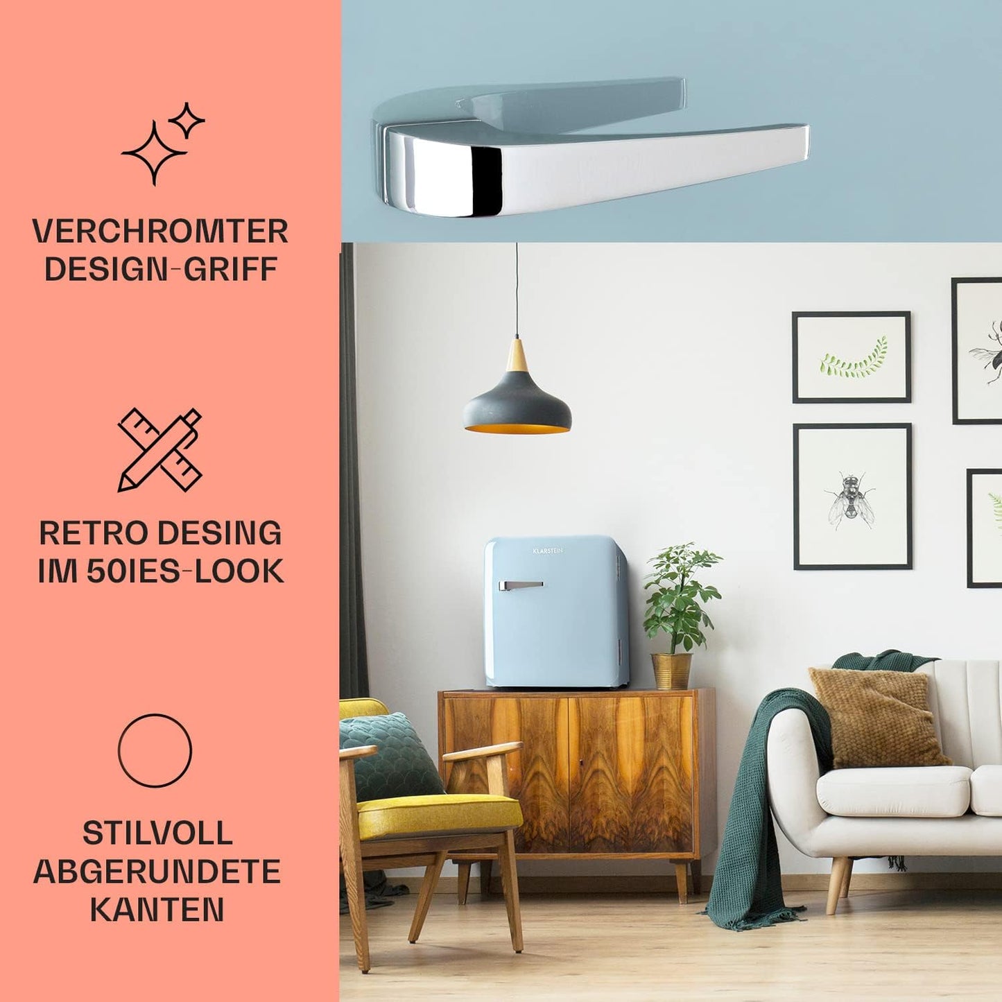 Klarstein Audrey Mini - kleiner Kühlschrank, kompakte Mini-Bar, freistehend, Kompressionskühlung, Fassungsvermögen, Kühlung: 0-10 °C, Mini-Kühlschrank mit 70 Liter Fassungsvermögen, rot