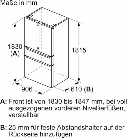 SIEMENS KF96NVPEA iQ300 Multi-Door-Kühlschrank, 183 x 91 cm, 405 L Kühlen & 200 L Gefrieren, hyperFresh längere Frische, noFrost nie wieder abtauen, superCooling schnellere Kühlung