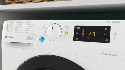 Privileg PWFV X 753 N Waschmaschine Frontlader/1400 U/min/7 kg/EEK B/Push & Go Steam/Schnell 20°/40°/60°, Express 30', Kurz 45'/Inverter-Motor/Mehrfachwasserschutz/Water Balance Plus