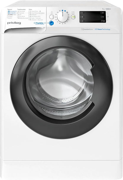 Privileg PWFV X 753 N Waschmaschine Frontlader/1400 U/min/7 kg/EEK B/Push & Go Steam/Schnell 20°/40°/60°, Express 30', Kurz 45'/Inverter-Motor/Mehrfachwasserschutz/Water Balance Plus